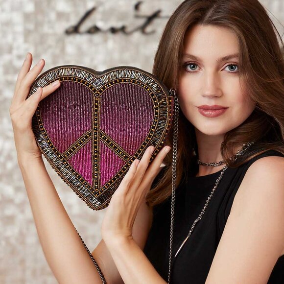 Mary Frances Love In Crossbody Heart Bag Zip Handbag Pink Gold Silver Purse NEW - Picture 1 of 7